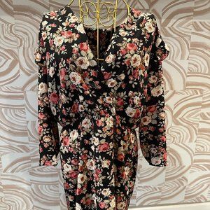 Fraiche by J Floral Ruffle Sleeve Mini Black Dress Size XL